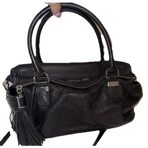 Michael Kors Leather Handbag Tote Hobo Doctor Style Bag Fringe Tassel Black